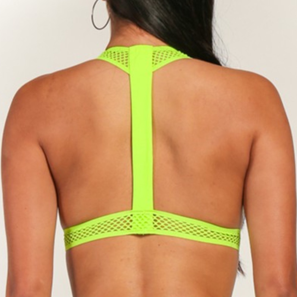 High Waist Elastic Swimsuit Bikini - Neon Green - Picture 4 of 6